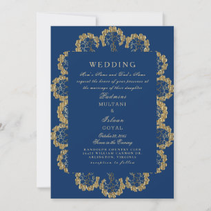 Invitation Mariage de style indien Blue & Gold Regal