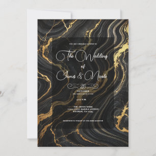 Invitation Mariage de style marbre noir or chic glamour