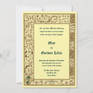 Invitation Mariage de style médiéval illuminé vintage 1884