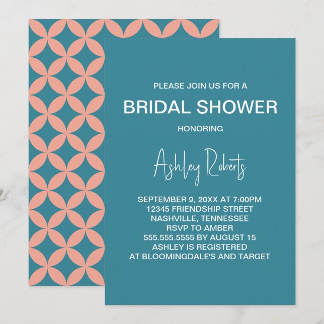 Invitation Mariage de style moderne des années 50 aux tons pê (Devant / Derrière)