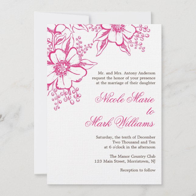 Invitation Mariage de style Pink Letterpress (Devant)