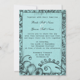 Invitation mariage de style vintage noir et bleu