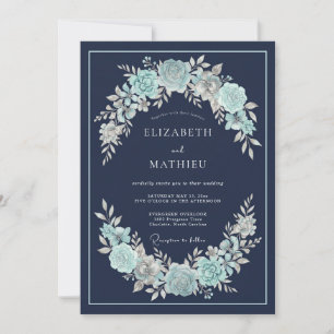 Invitation Mariage de Succulentes Bleu Nuit Luxuriantes