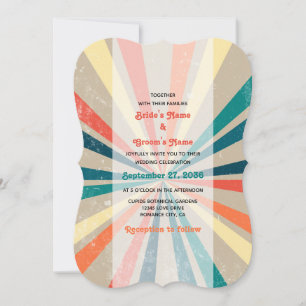 Invitation Mariage de Sunburst Arc-en-ciel coloré rétro