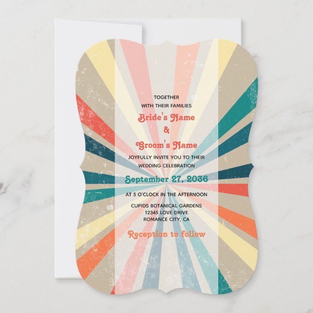 Invitation Mariage de Sunburst Arc-en-ciel coloré rétro (Devant)