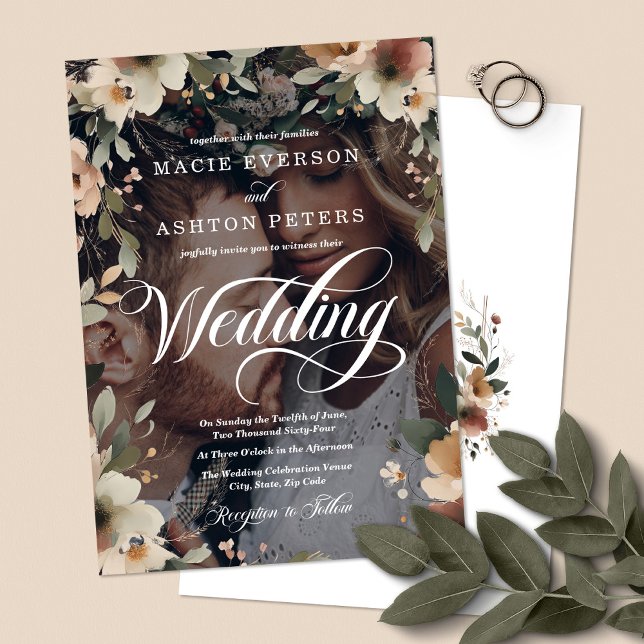 Invitation Mariage de superposition d'image Rustique Floral C (Step into a world where love and nature intertwine, with our Ethereal Elegance Invites.)