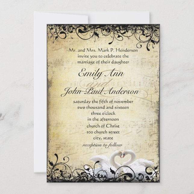 Invitation Mariage de Swan Lovebird de la Renaissance médiéva (Devant)