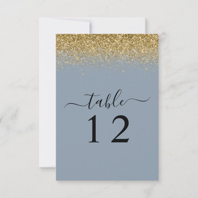 Invitation Mariage de table Dusty Blue & Gold Parties scintil (Devant)