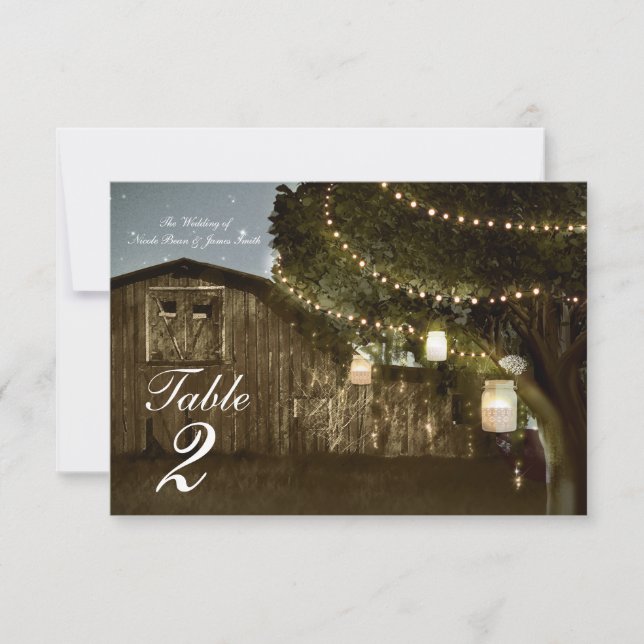 Invitation Mariage de table Rustic Barn & Tree Lights (Devant)