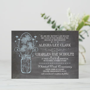 Invitation Mariage de tableau de bord bleu rustique Mason Jar