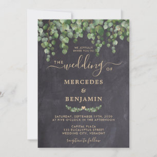 Invitation Mariage de tableau de bord en or Eucalyptus Rustiq