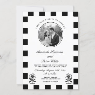 Invitation Mariage de tableau de bord noir et blanc élégant