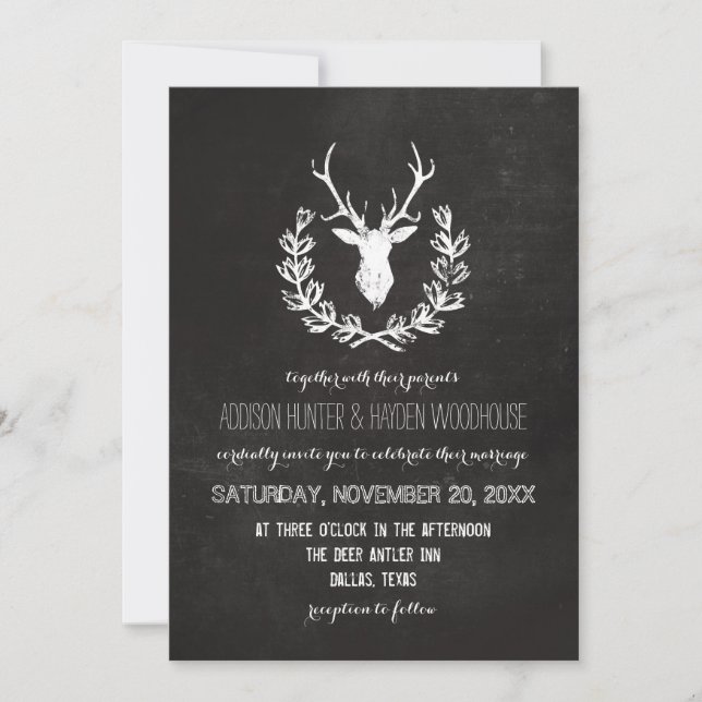 Invitation Mariage de tableau de bord rustique Deer Antlers (Devant)