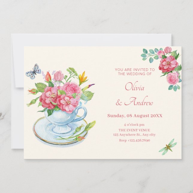 Invitation Mariage de tasse de thé floral (Devant)