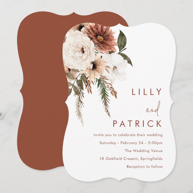 Invitation Mariage de tendance Bohème Floral Terracotta (Devant / Derrière)
