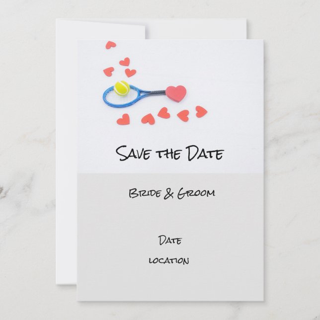 Invitation Mariage de tennis avec raquette et coeurs (Devant)
