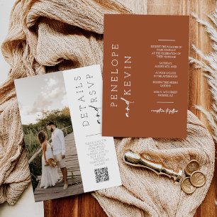 Invitation Mariage de Terracotta Boho moderne Photo QR Code R