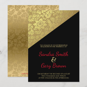 Invitation Mariage de texture or floral Damask