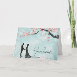 Invitation Mariage de thème bleu mariée et chambre