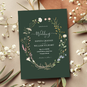 Invitation Mariage de thème Fleur sauvage rustique foncé