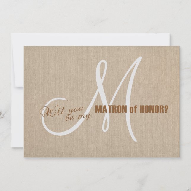 Invitation Mariage de toile en lin rustique Be My Matron of H (Devant)