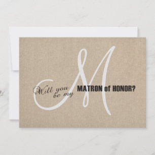 Invitation Mariage de toile en lin rustique Be My Matron of H