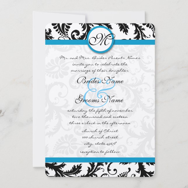 Invitation Mariage de torrents Aqua Damask (Devant)