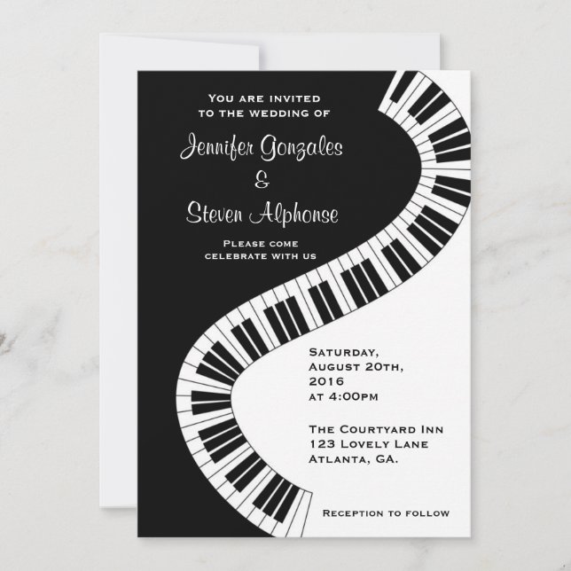 Invitation Mariage de touches de piano incurvées (Devant)