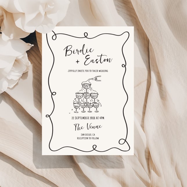 Invitation Mariage de tour de Champagne illustré manuscrit (Créateur téléchargé)