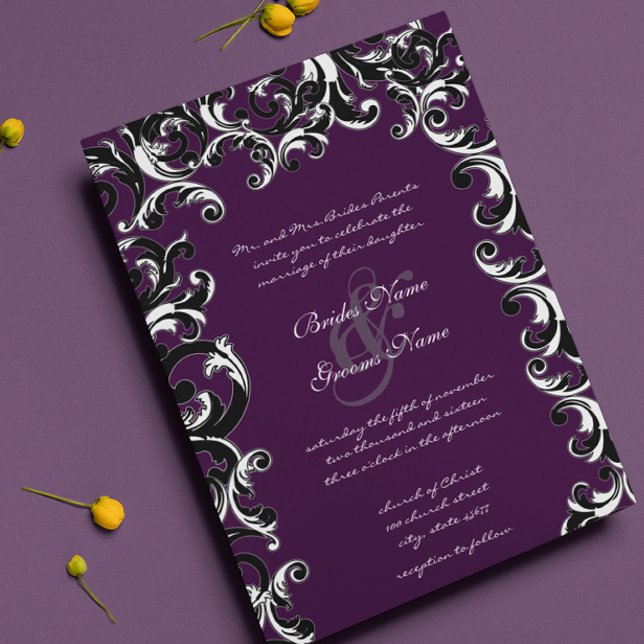 Invitation Mariage de tourbillon d'aubergine profonde (Créateur téléchargé)