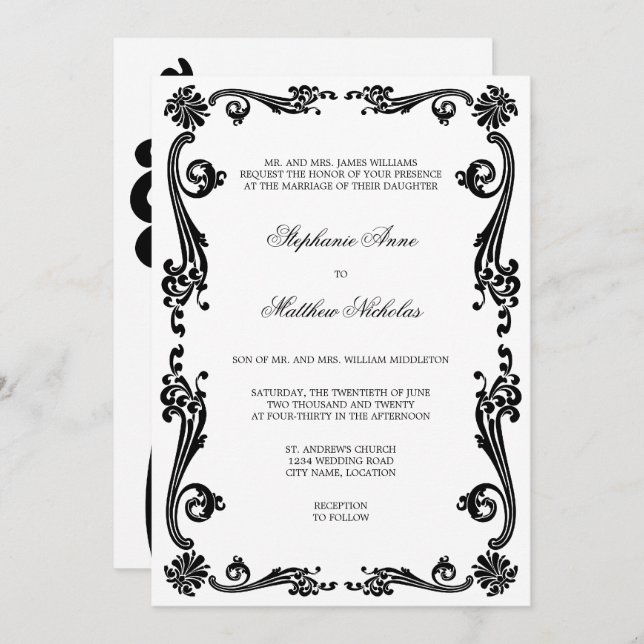 Invitation Mariage de tourbillons de fleurs cosmopolites (Devant / Derrière)