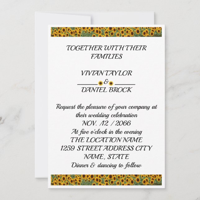 Invitation mariage de tournesol (Dos)