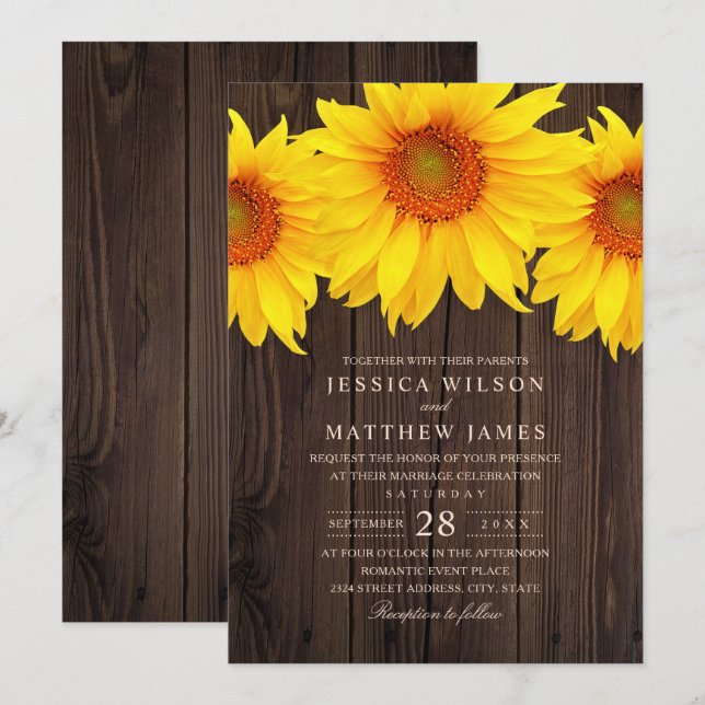 Invitation Mariage de tournesol Automne Rustic Country Grange (Devant / Derrière)