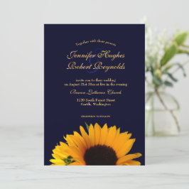 Invitation Mariage de tournesol bleu marine joyeux et élégant
