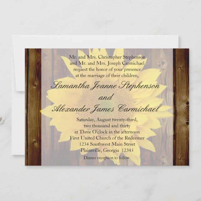 Invitation Mariage de tournesol Brown jaune fin été (Devant)