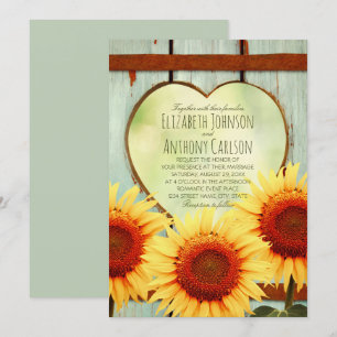 Invitation Mariage de tournesol d'automne, clôture rustique d