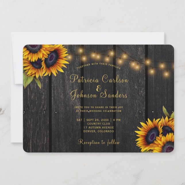 Invitation Mariage de tournesol de lumières à cordes rustique (Devant)