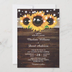 Invitation Mariage de tournesol en bois rustique