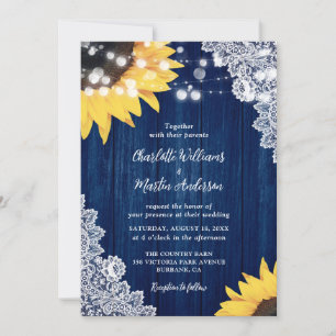 Invitation Mariage de tournesol en dentelle de bois rustique 
