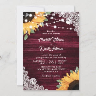 Invitation Mariage de tournesol en dentelle de bois rustique 