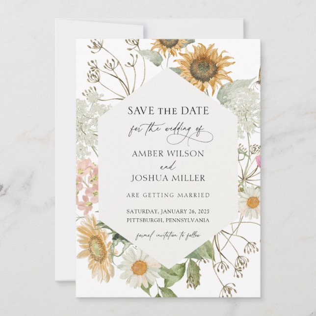 Invitation Mariage de tournesol Enregistrer la date Invitatio (Devant)