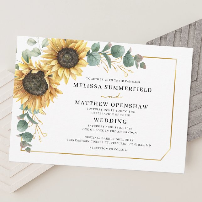 Invitation Mariage de tournesol floral botanique Eucalyptus (Sunflower Floral Eucalyptus Wedding Invitation)