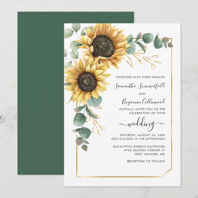 Invitation Mariage de tournesol géométrique fleuri (Devant / Derrière)