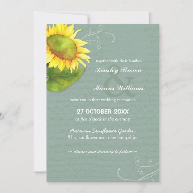Invitation Mariage de tournesol Jade Jaune gris (Devant)
