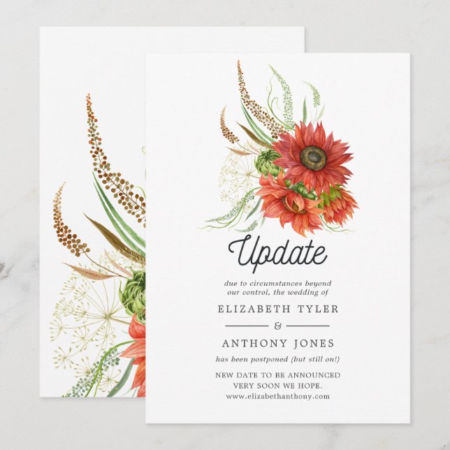 Invitation Mariage de tournesol rouge de Bohême rustique (Devant / Derrière)