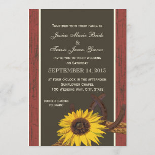 Invitation Mariage de tournesol rustique en bois de grange