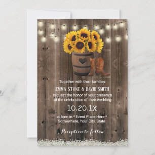 Invitation Mariage de tournesol rustique en tonneau de bois