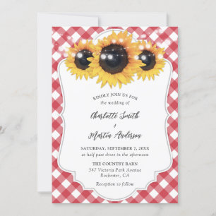 Invitation Mariage de tournesol rustique En vichy rouge