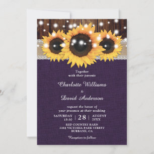 Invitation Mariage de tournesol rustique violet