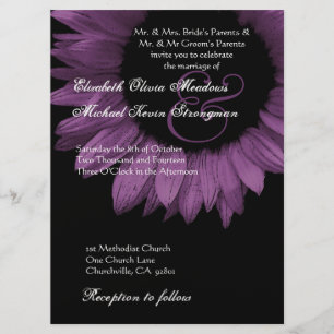 Invitation Mariage de tournesol violet et noir GRAND